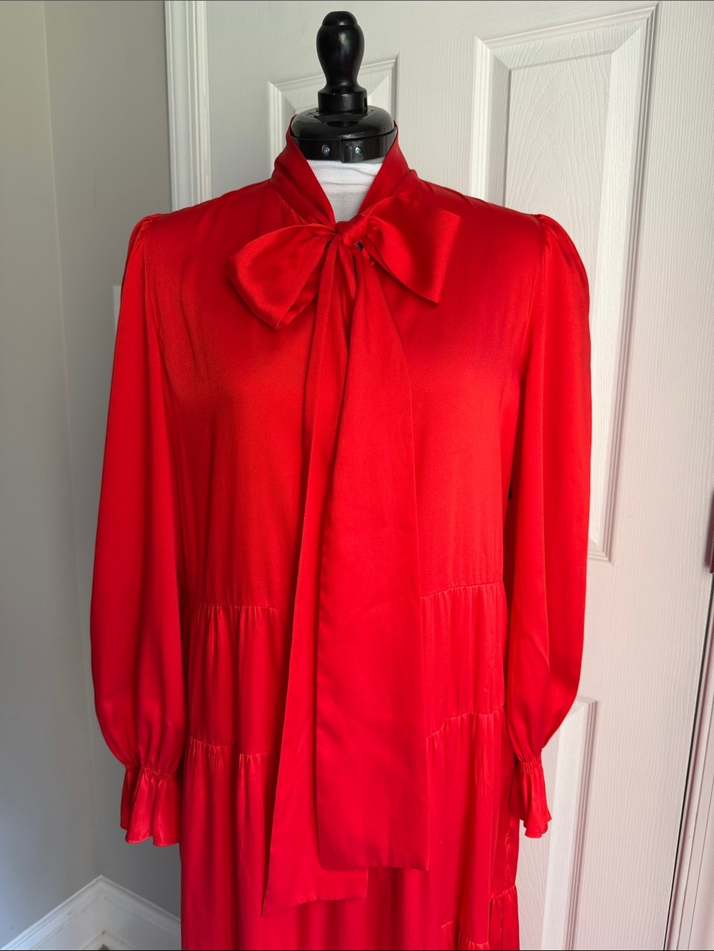 Zara Red Bow-Tie Tiered Maxi Dress Large - Picture 7 of 8
